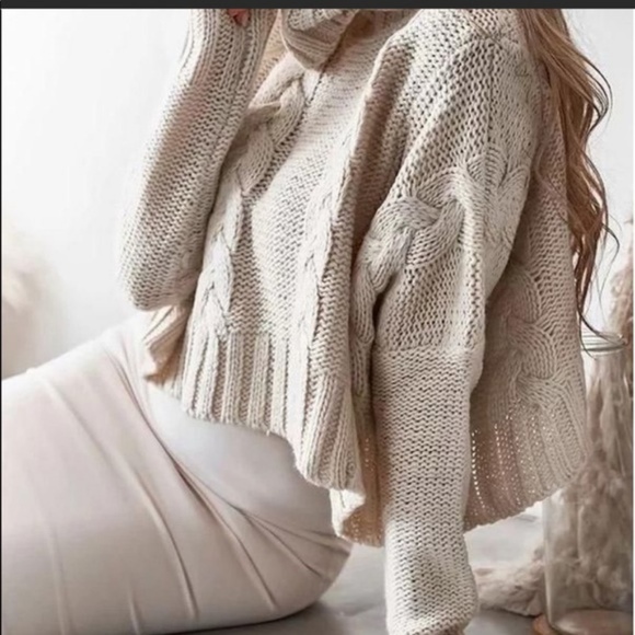 NWT Cream Cropped Turtleneck Sweater - Picture 5 of 5